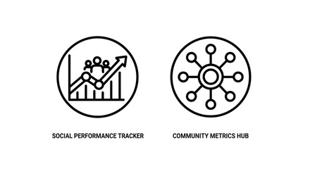 Fototapeta premium Social performance tracker and community metrics hub icons with performance