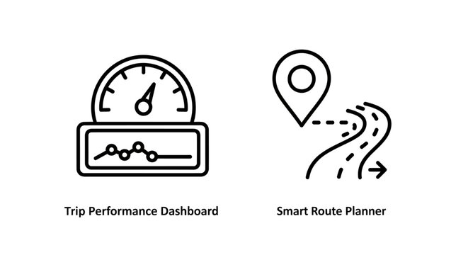 Trip performance dashboard with line graph and smart route planner for, delivery