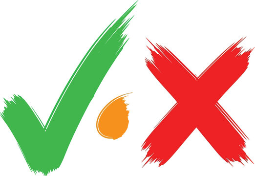 Checkmark and cross symbols with a small orange shape