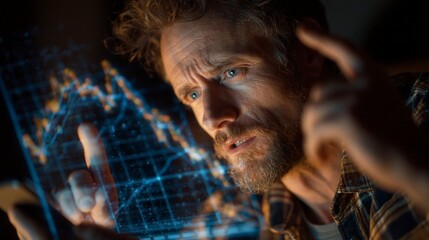 Fototapeta premium Man analyzing stock market data on futuristic screen