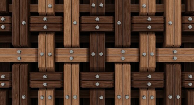 Interconnected wooden drawers with silver knobs in a woven pattern wood drawer cabinet furniture brown