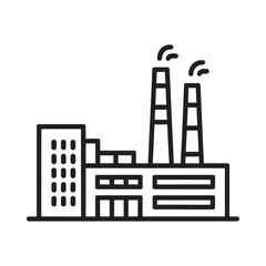 Naklejka premium factory icon line art style with smoke stacks and buildings
