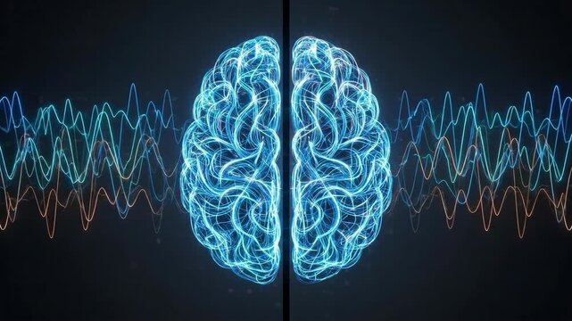 Brain neon digital neural network waveform technology ai neuroscience data glowing abstract network with futuristic Interactive e-learning the future of digital education knowledge innovation