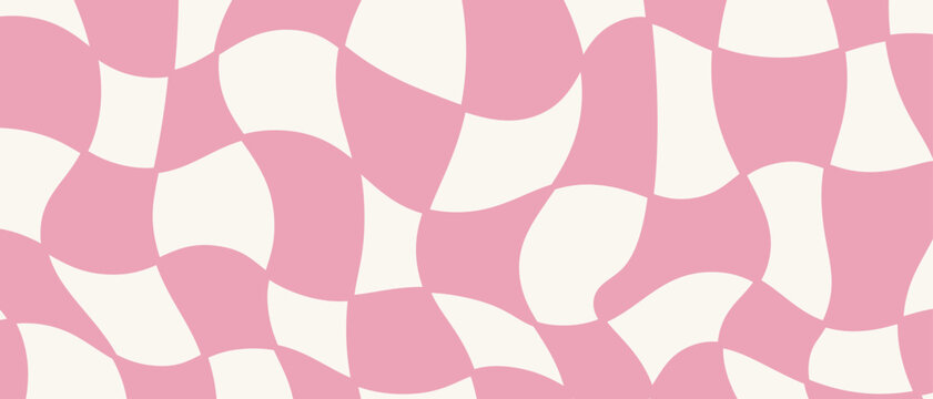 Abstract pink squares background, retro banner, cover, wavy checkerboard background
