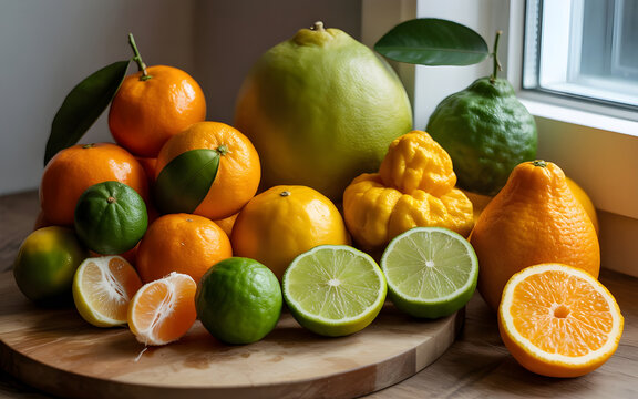Orange, mandarin, tangerine, clementine, pomelo, yuzu, calamansi, kaffir lime, bergamot