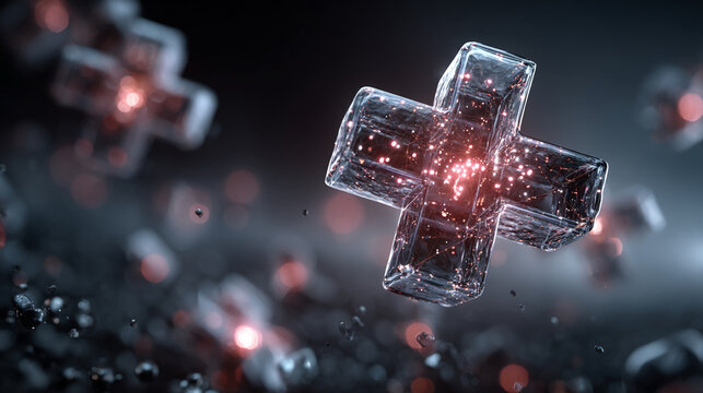 Medical Holography Visualization with Non-UI Floating Forms, Glowing Abstract Shapes, Futuristic Biomedical Engineering and Healthcare Concept 
