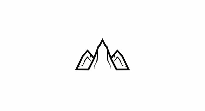 Minimalist black and white graphic of three stylized mountains