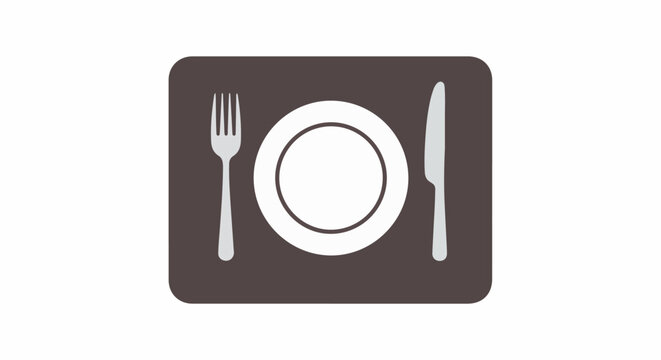 Icon of plate, fork, and knife on brown rounded rectangle