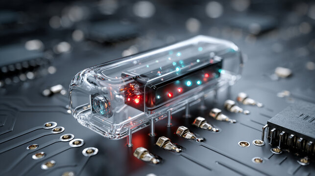 Microfluidic Lab-on-a-Chip Technology with Flowing Liquids, Biomedical Engineering, Nanotechnology Research, Scientific Innovation and Healthcare Visualization Concept 
