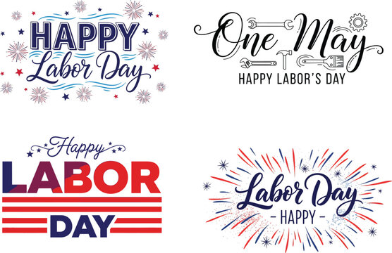 Festive labor day typography collection celebrating workers with artistic lettering and vibrant designs
