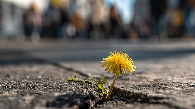 Dandelion growing through pavement crack