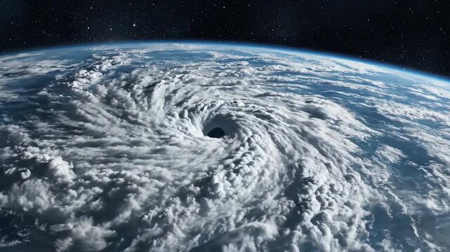 A breathtaking view of a massive hurricane swirling over the Earth's surface from space, showcasing the power of nature and global weather patterns.