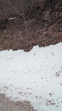 Dettaglio ravvicinato di una superficie rocciosa in ambiente montano, con contrasto tra texture naturali e luce diffusa. Una scena minimalista che richiama atmosfere alpine e paesaggi d&rsquo;alta quota