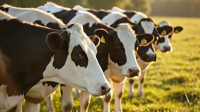 Cows Grazing in a Green Field on a Sunny Day, Livestock.