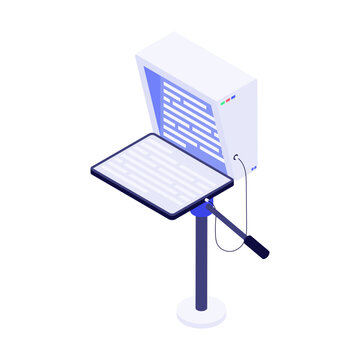 An isometric style illustration showing a teleprompter

