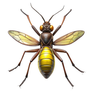 Yellow and black striped wasp insect flying