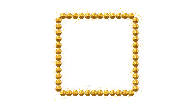 Luxury Gold Bead Square Frame isolated on transparent ,Elegant Glitter Border Overlay for Cosmetics Beauty and Wedding Titles Video, Social Media design element