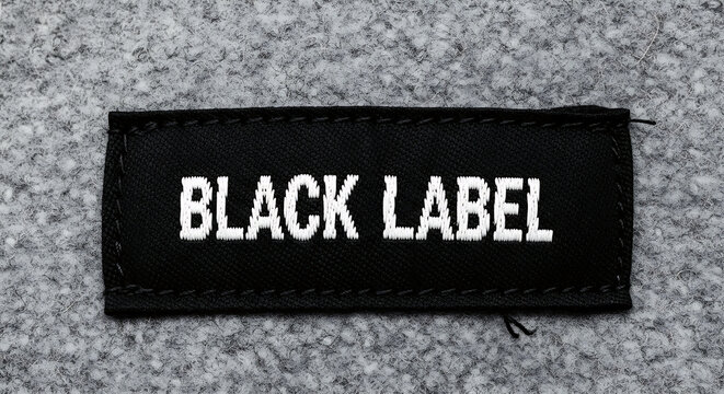 Black label patch with white text on transparent background high quality professional