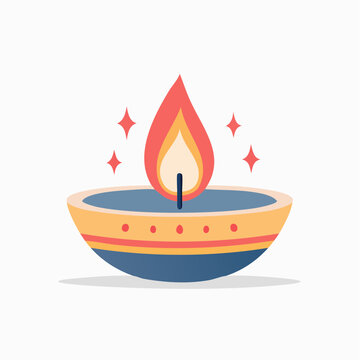 Diwali Diya with Flame and Sparkles