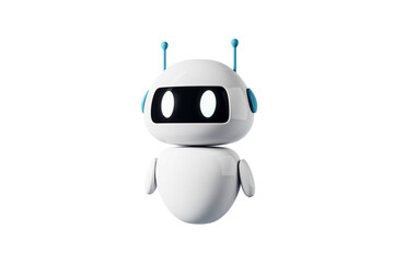Naklejka premium Cute small robot figure in smooth glossy style on white background as concept of artificial intelligence helper. 3D Rendering