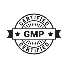 Obraz premium GMP certified badge black and white circular emblem with ribbon