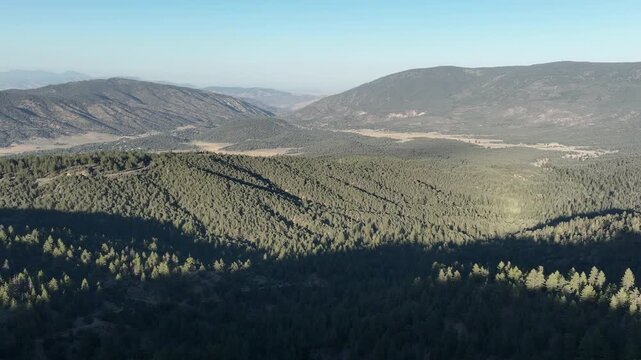 Southern Los Padres Forest California Mt Pinos Aerial Shot of Frazer Park Pan Left Los Padres Forest California USA