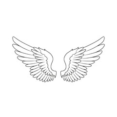 Fototapeta premium Black and White Angel Wings Illustration, Feathered Wings Silhouette, Isolated on White