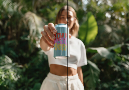 Aluminum Can Mockup in Tropical Lifestyle Scene