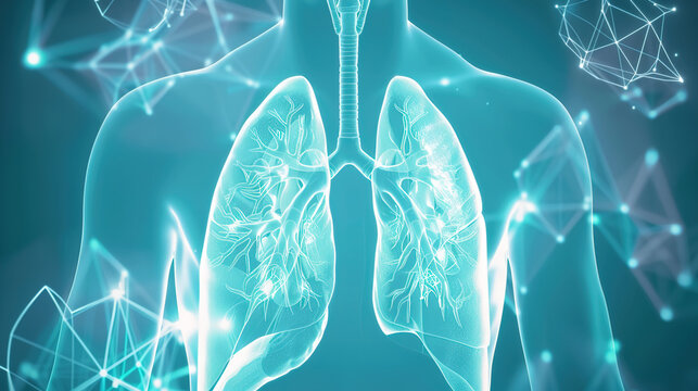 Professional medical diagram of bronchial carcinoma and organic lesions in human respiratory system, detailed visual demonstration of bronchial tissue lesion distribution, abnormal pathological change