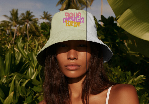 Bucket Hat Mockup in Tropical Outdoor Setting