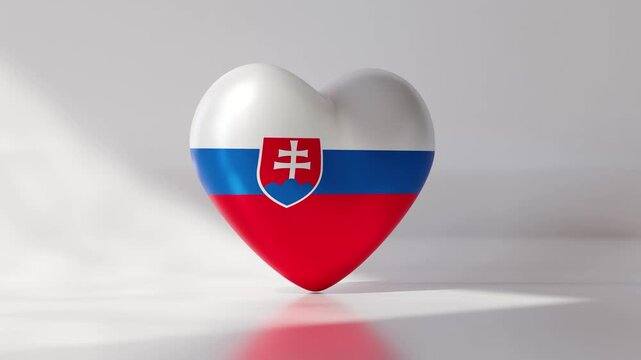 This animation presents a heart shape that rotates while displaying a national flag of Slovakia. The design focuses on simple movement and vibrant colors. It loops continuously for visual impact