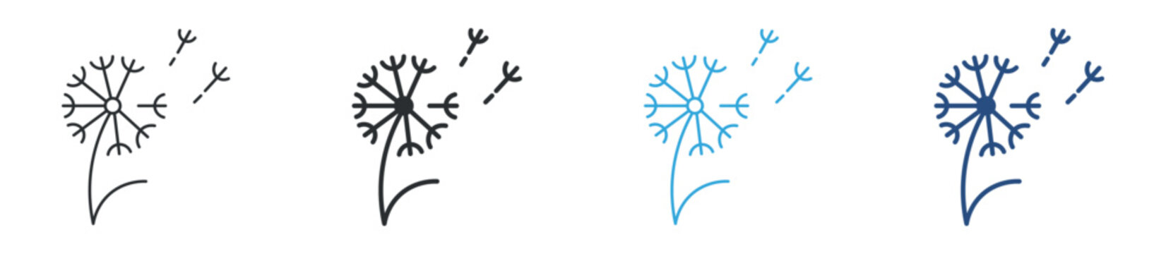 dandelion seed icon set. blowing flower symbol. growth, freedom, wishes, nature concept. vector illustration.