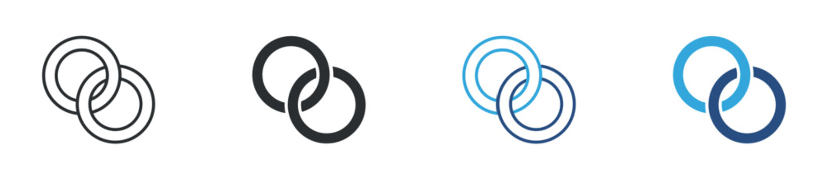 interlocking rings icon set. connection symbol. partnership, unity, relationship concept. vector illustration.