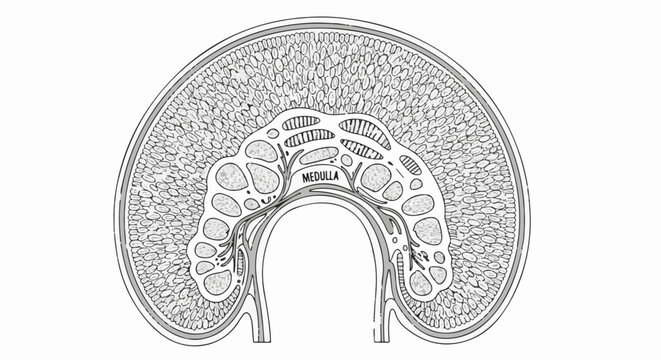 Detailed cross-section of a kidney medulla with circulatory system detail