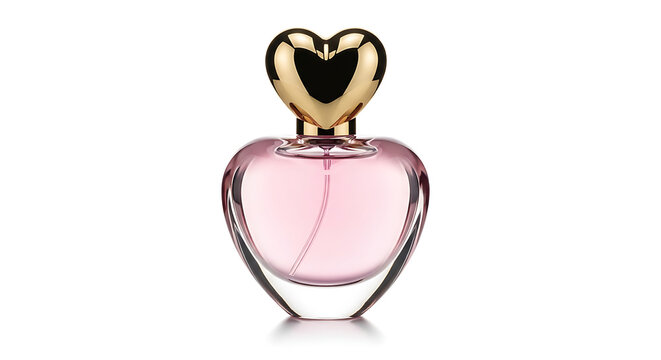 Perfume bottle with heart shaped cap isolated on transparent background