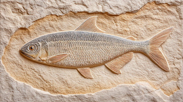 A detailed fish fossil in stone