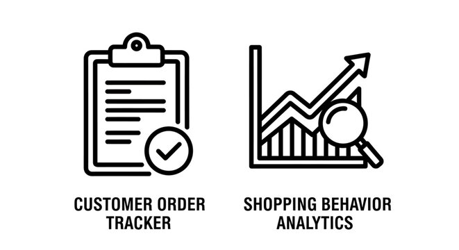 Customer order tracker and shopping behavior analytics icons with two icons repr