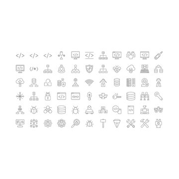 Comprehensive set of thin line icons for technology and software development