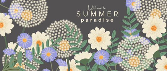 Summer flowers background, hello summer banner, summer paradise cover, floral card © Kristina Bilous