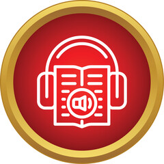 Fototapeta premium Headphones covering an open book with a speaker icon symbolizing audio learning