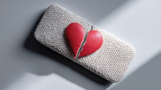A split heart symbolizing heartbreak and emotional pain. The image features a textured background and conveys feelings of sadness and sorrow