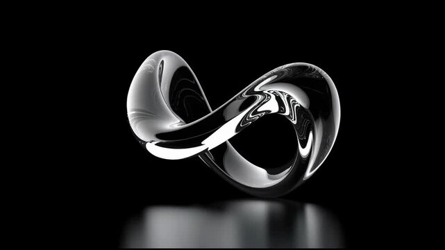 Smooth rotating polished infinity loop symbol with transparent effect on dark background for modern design