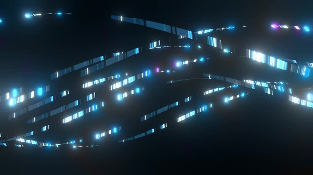 Abstract digital data ribbon flowing in dark space