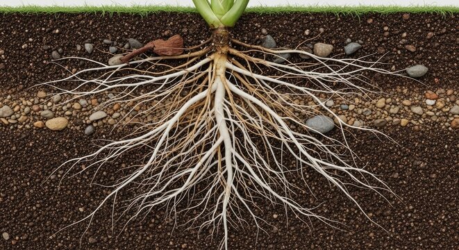 Plant Root System in Soil.