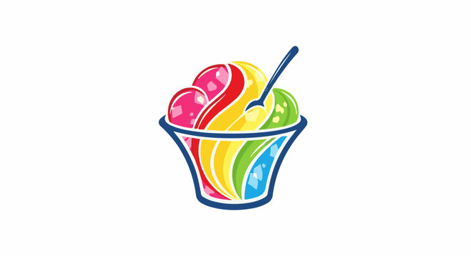 Vibrant, colorful shaved ice dessert in a bowl with a spoon