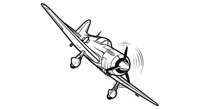Vintage propeller plane in mid-flight with spinning propeller