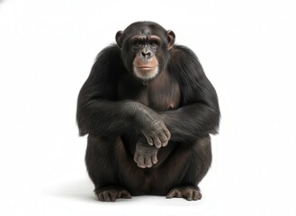 Naklejka premium Chimpanzee sitting isolated on white 