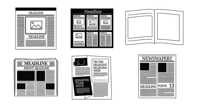 Newspaper layout vector illustration with headline and article blocks