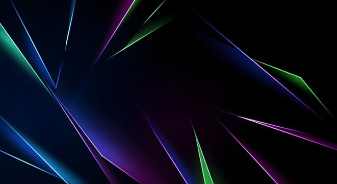 Abstract dark background with colorful glowing geometric lines and shapes.