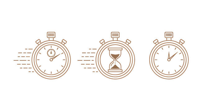 Set of three stopwatch icons displaying varying timing styles for design projects.